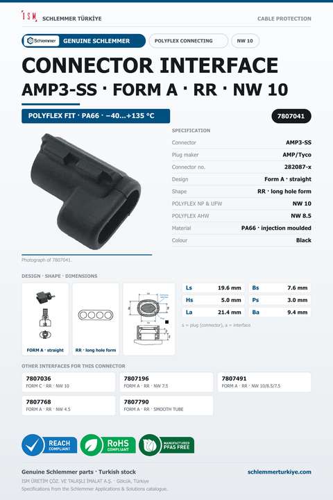 CONNECTOR INTERFACE AMP3-SS A/RR PA66 BK NW 10