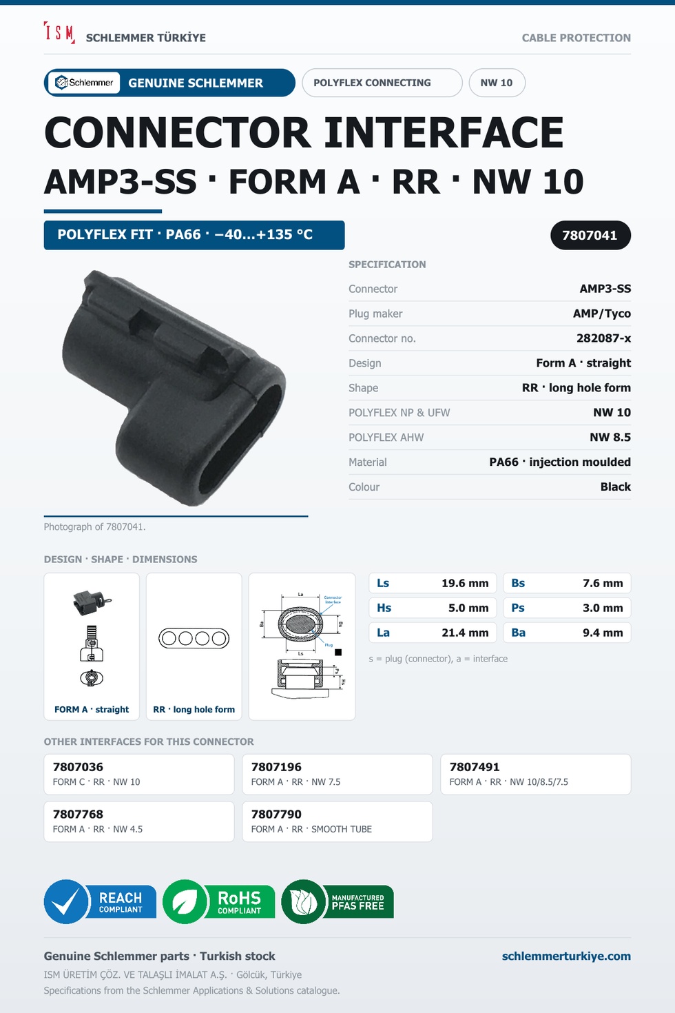 CONNECTOR INTERFACE AMP3-SS A/RR PA66 BK NW 10