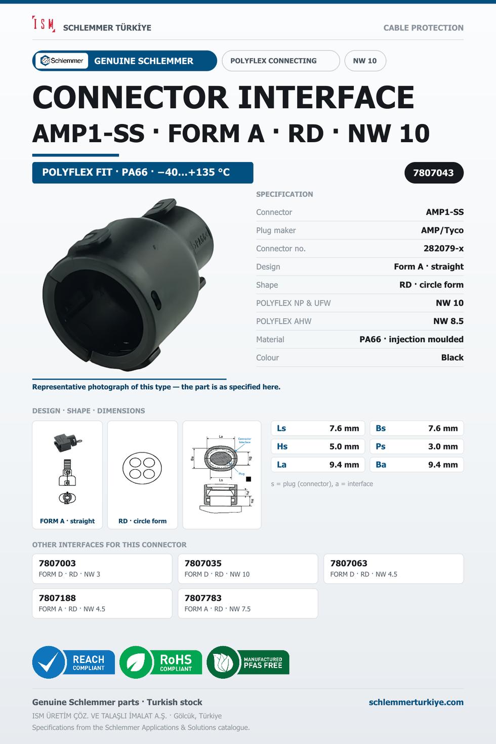 CONNECTOR INTERFACE AMP1-SS A/RD PA66 BK NW 10
