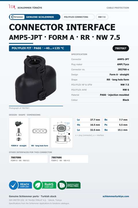 CONNECTOR INTERFACE AMP5-JPT A/RR PA66 BK NW 7.5
