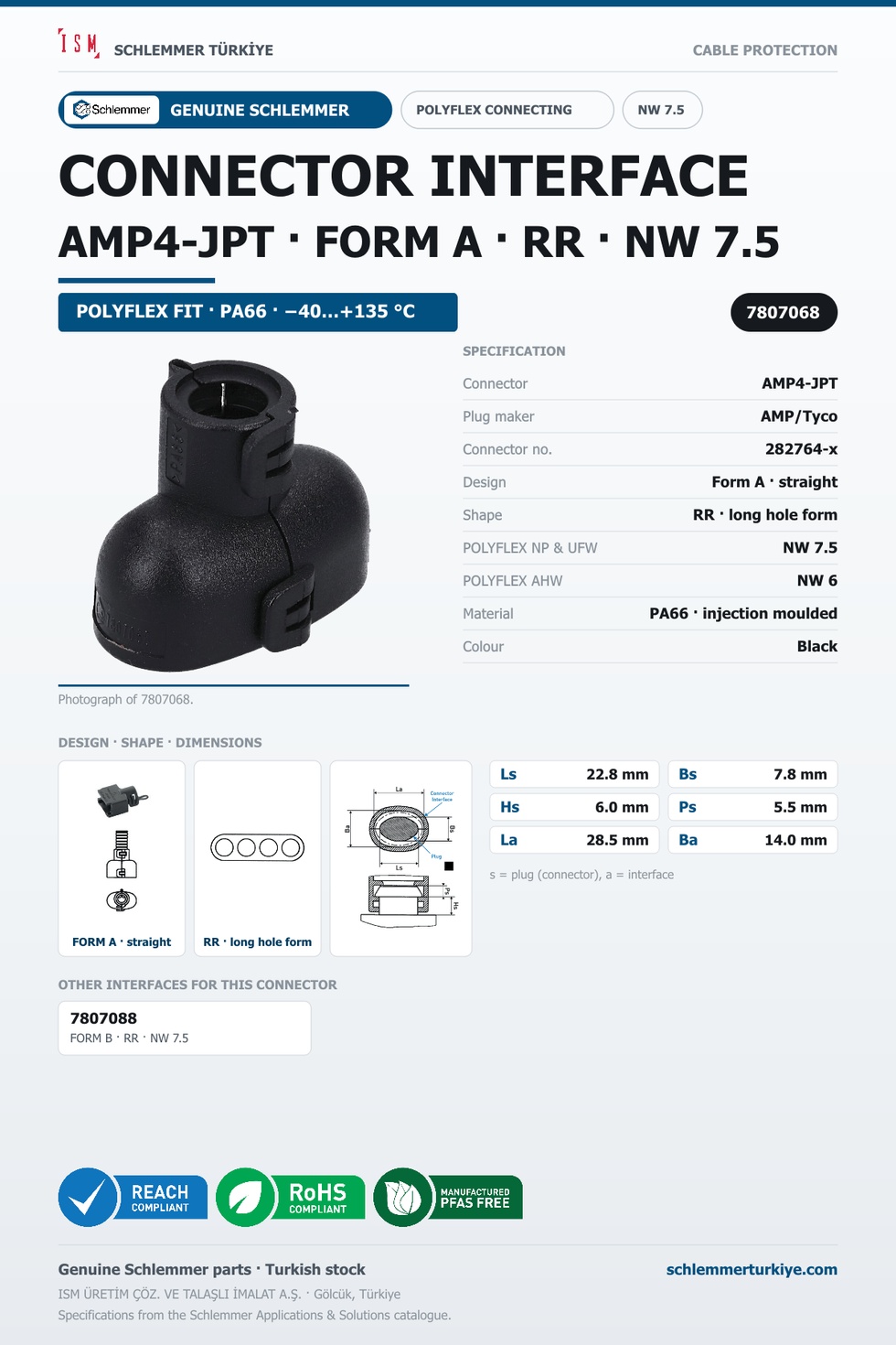 CONNECTOR INTERFACE AMP4-JPT A/RR PA66 BK NW 7.5