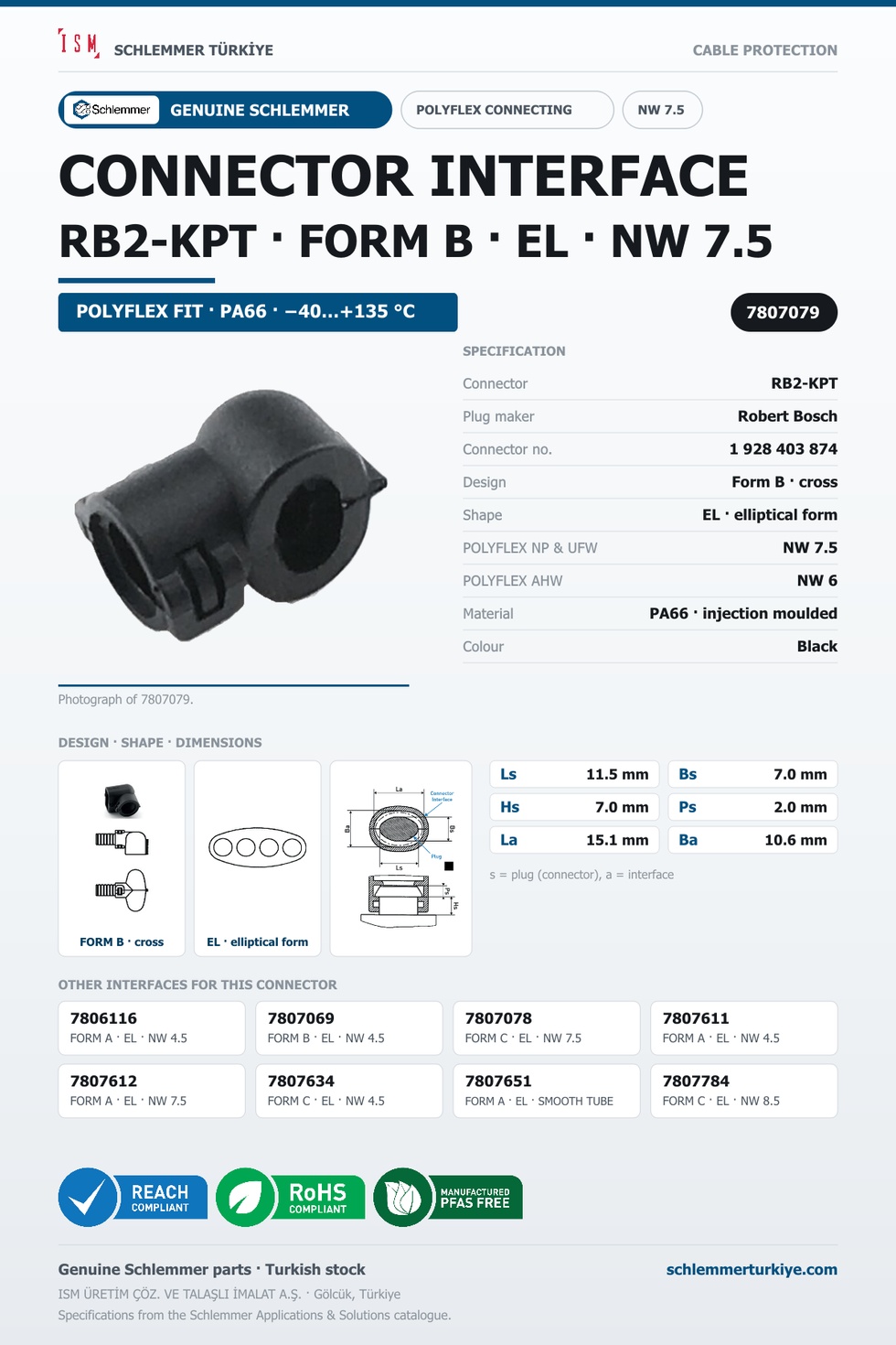 CONNECTOR INTERFACE RB2-KPT B/EL PA66 BK NW 7.5