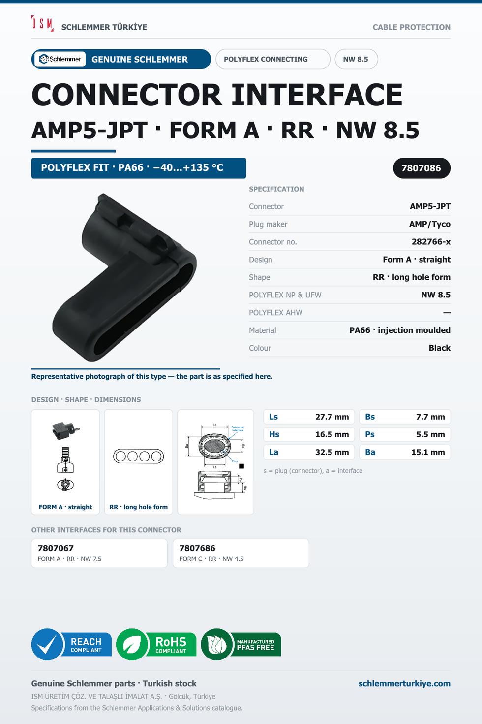CONNECTOR INTERFACE AMP5-JPT A/RR PA66 BK NW 8.5