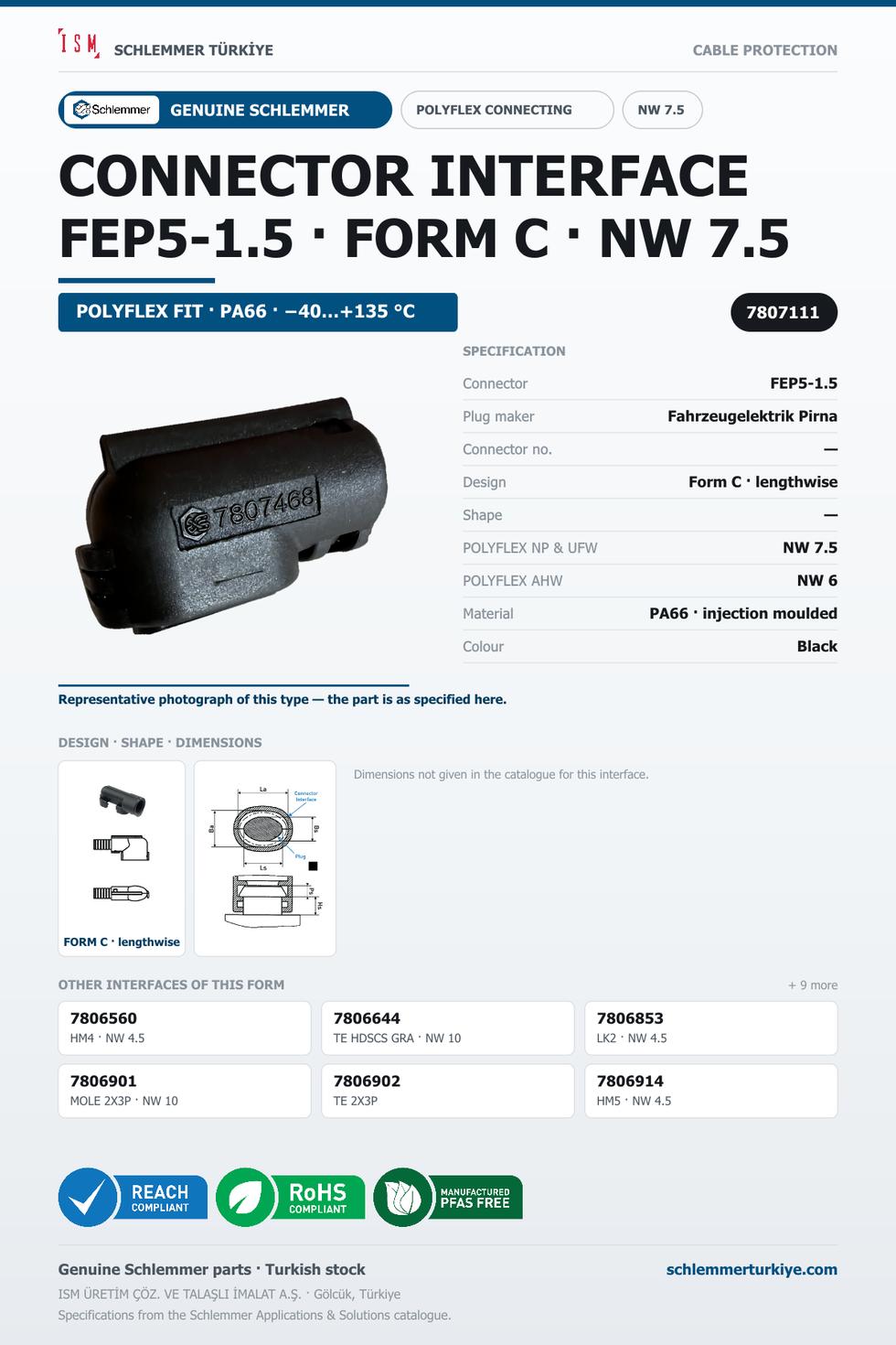 CONNECTOR INTERFACE FEP5-1.5 C/- PA66 BK NW 7.5