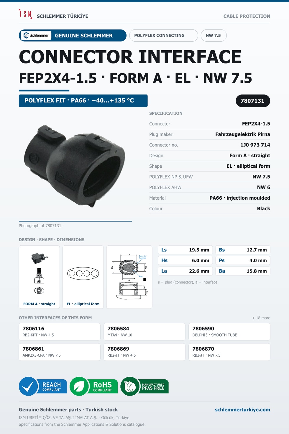 CONNECTOR INTERFACE FEP2X4-1.5 A/EL PA66 BK NW 7.5