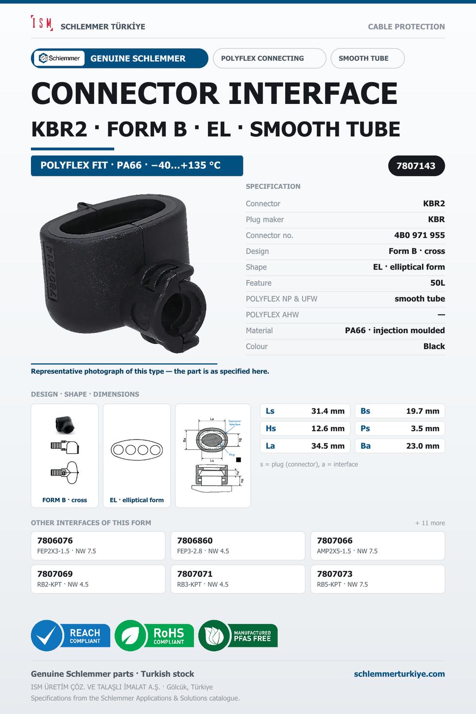 CONNECTOR INTERFACE KBR2 B/EL PA66 BK NW smooth