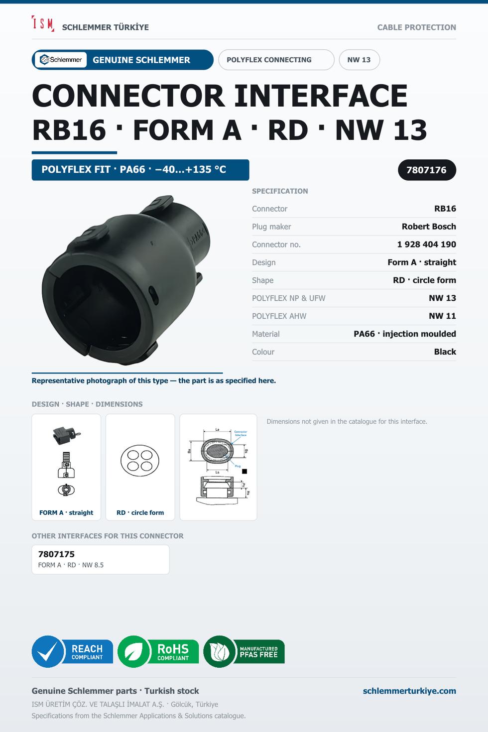 CONNECTOR INTERFACE RB16 A/RD PA66 BK NW 13