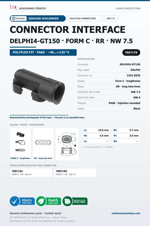 CONNECTOR INTERFACE DELPHI4-GT150 C/RR PA66 BK NW 7.5
