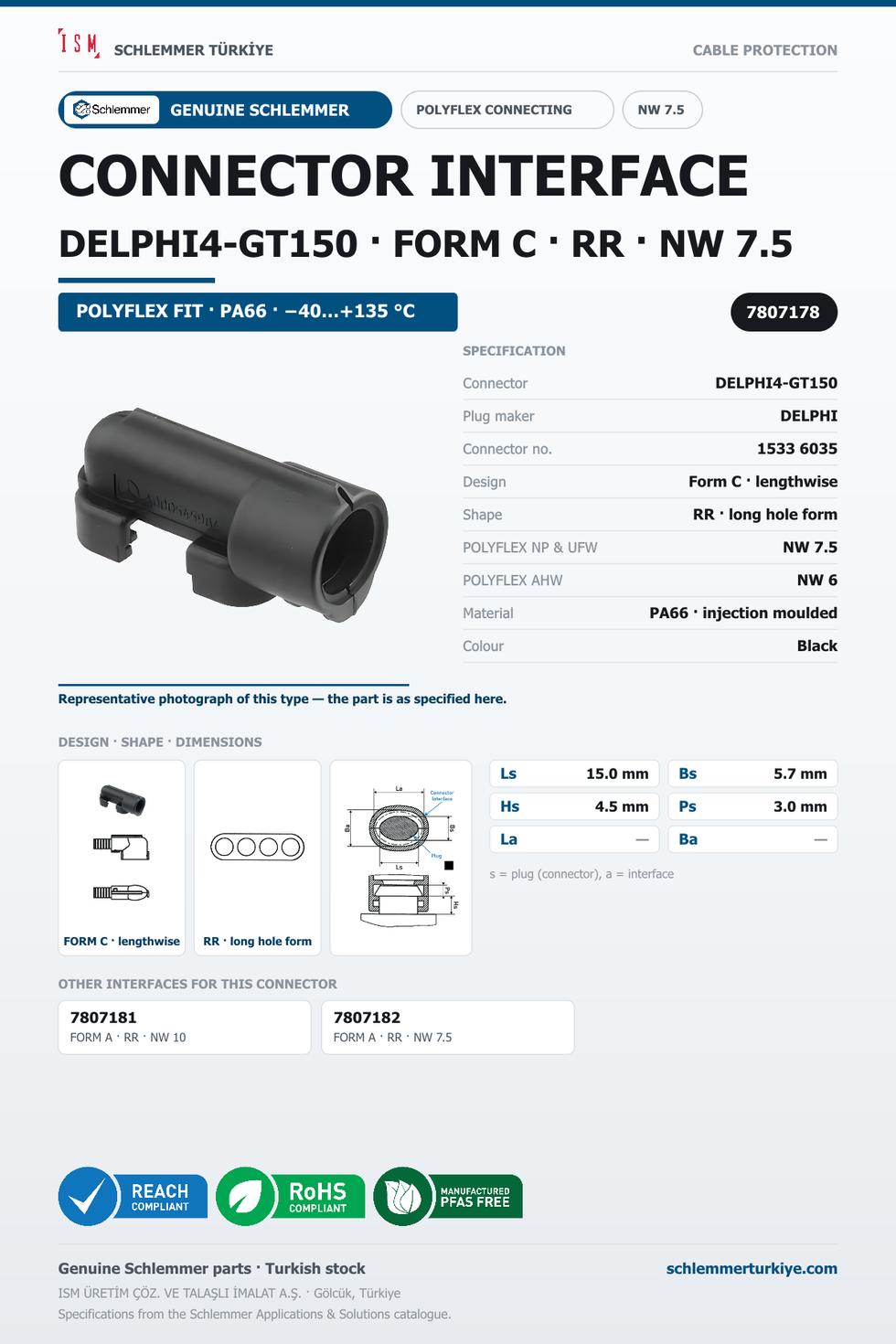 CONNECTOR INTERFACE DELPHI4-GT150 C/RR PA66 BK NW 7.5