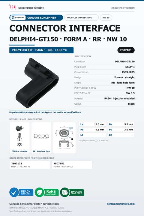 CONNECTOR INTERFACE DELPHI4-GT150 A/RR PA66 BK NW 10