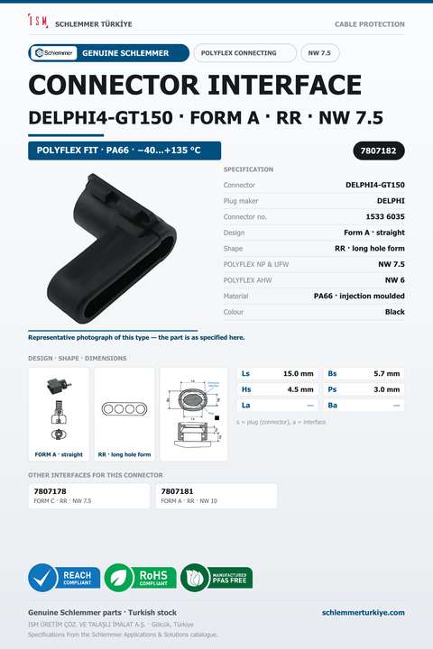 CONNECTOR INTERFACE DELPHI4-GT150 A/RR PA66 BK NW 7.5