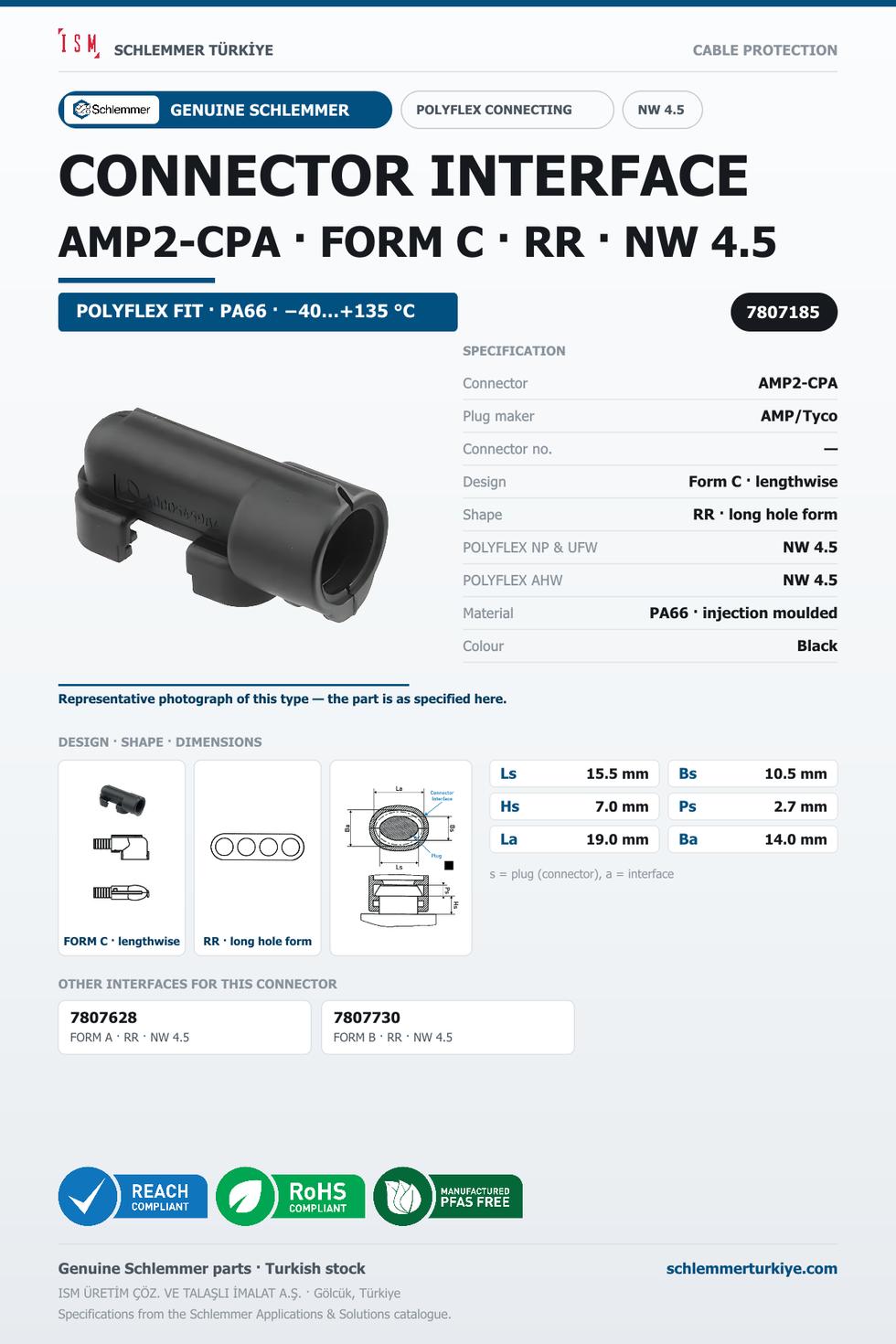 CONNECTOR INTERFACE AMP2-CPA C/RR PA66 BK NW 4.5