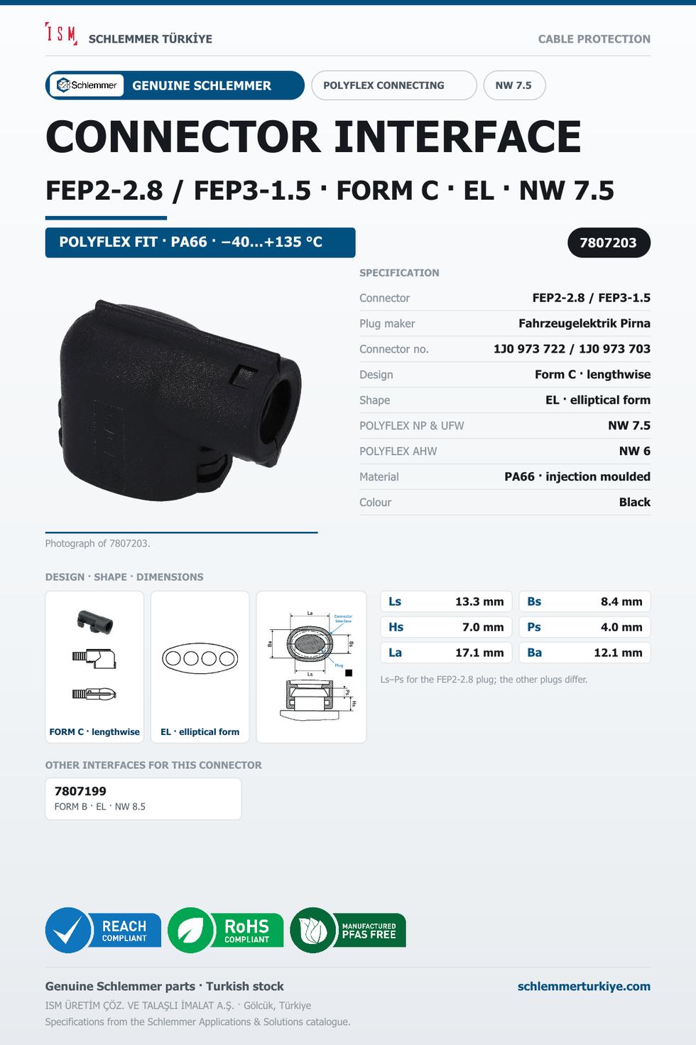 CONNECTOR INTERFACE FEP3-1.5 C/EL PA66 BK NW 7.5