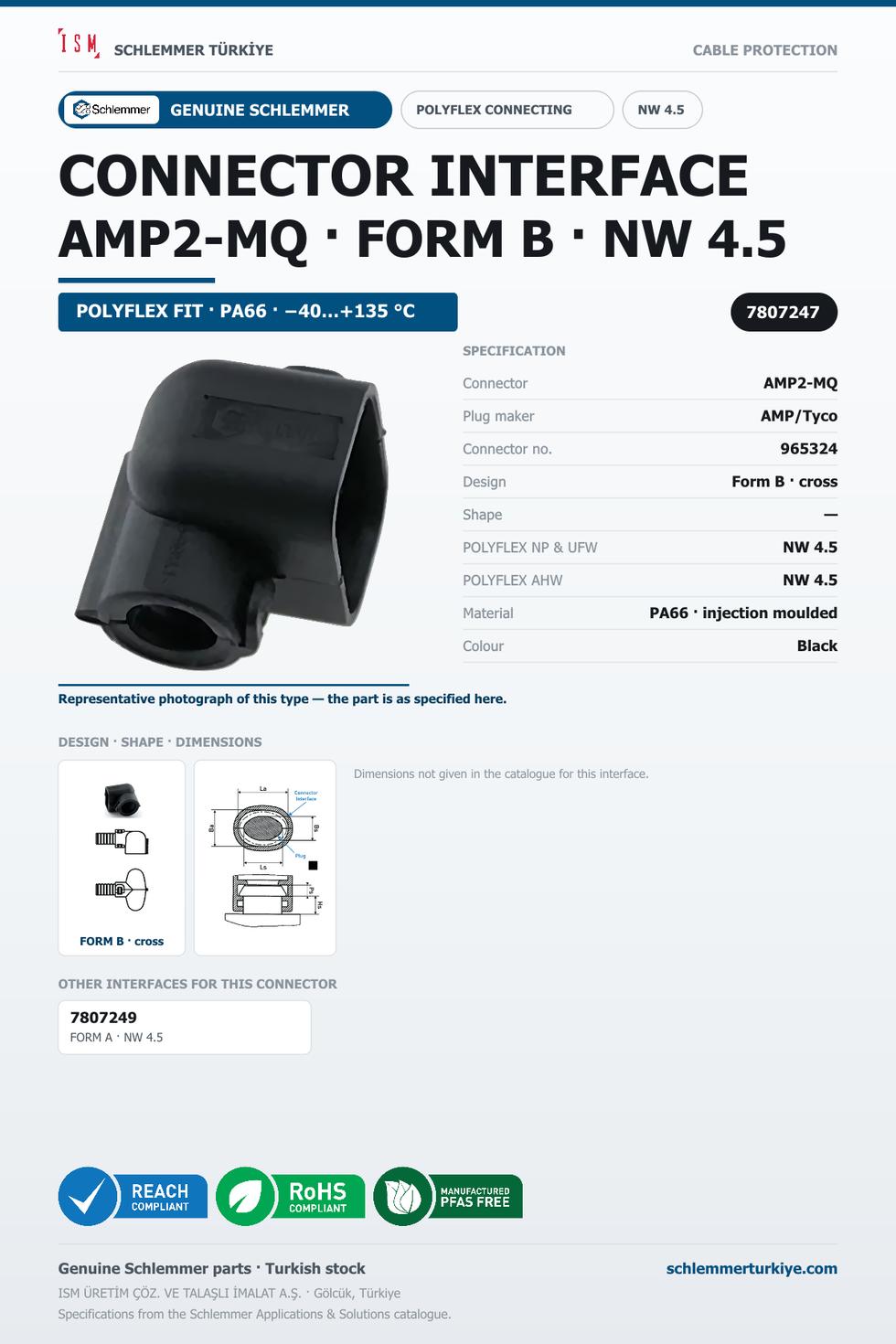 CONNECTOR INTERFACE AMP2-MQ B/- PA66 BK NW 4.5