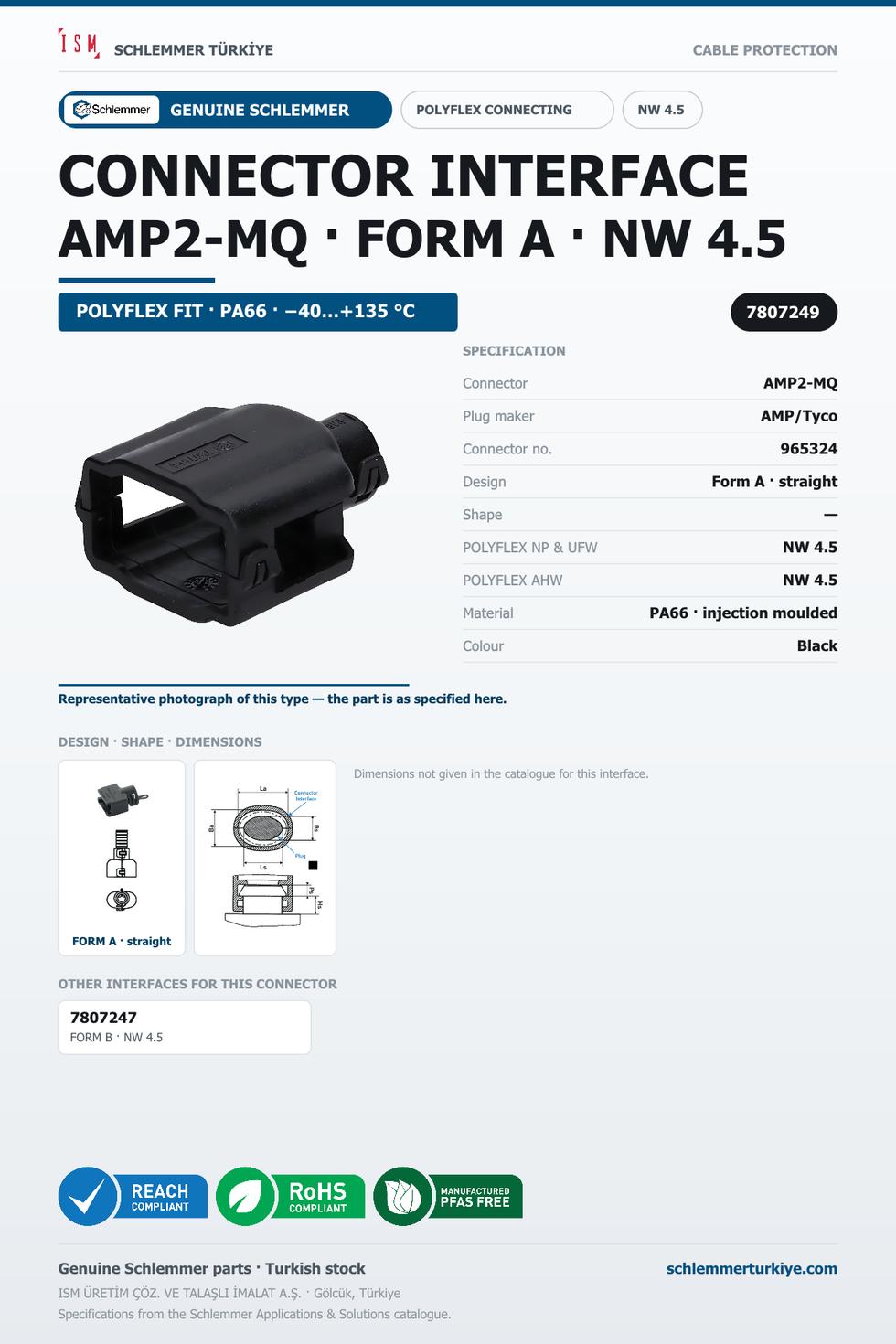 CONNECTOR INTERFACE AMP2-MQ A/- PA66 BK NW 4.5