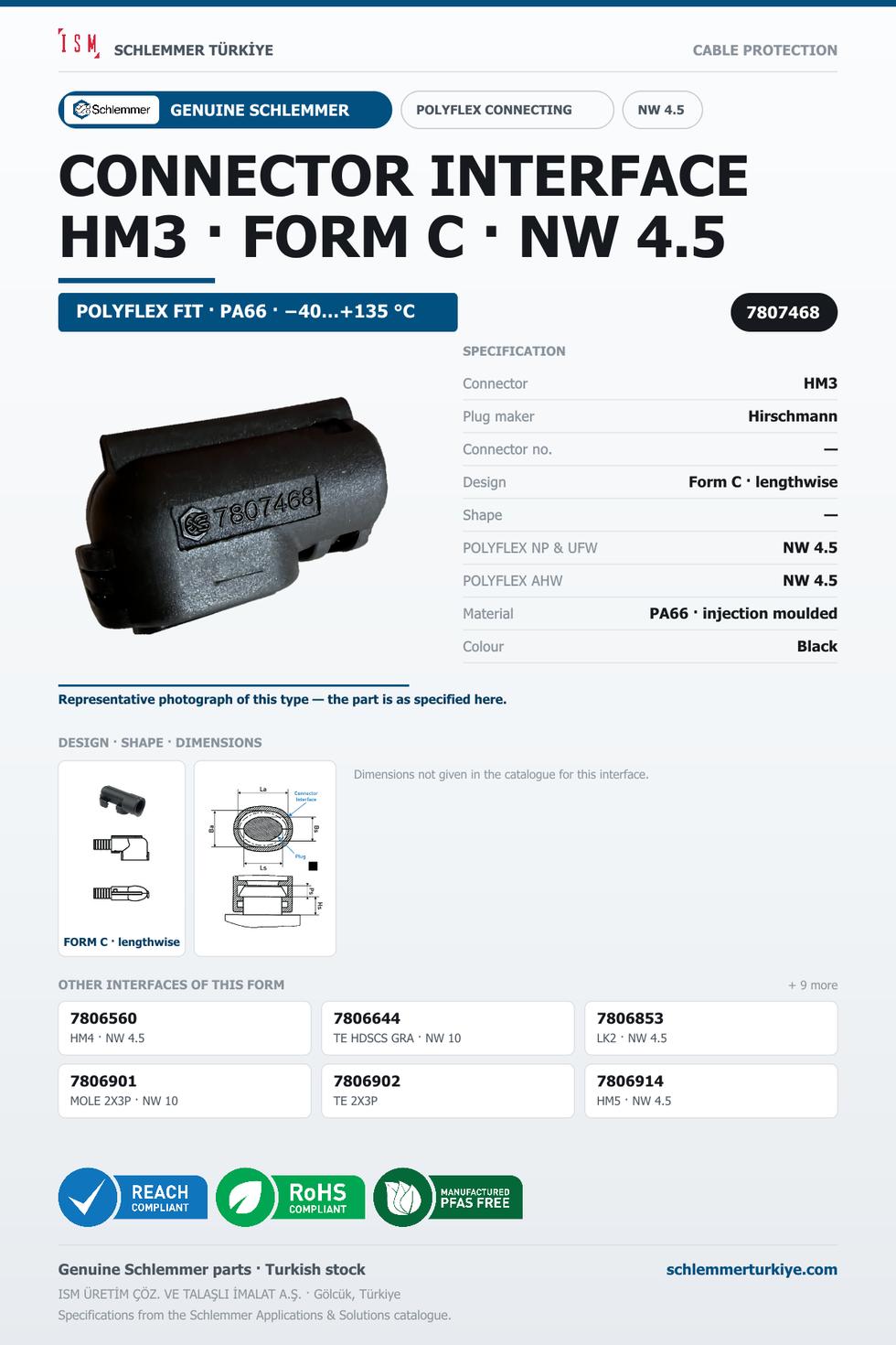 CONNECTOR INTERFACE HM3 C/- PA66 BK NW 4.5