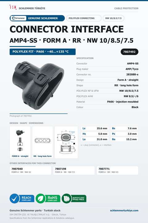 CONNECTOR INTERFACE AMP4-SS A/RR PA66 BK NW 10/8.5/7.5