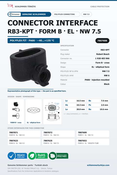 CONNECTOR INTERFACE RB3-KPT B/EL PA66 BK NW 7,5