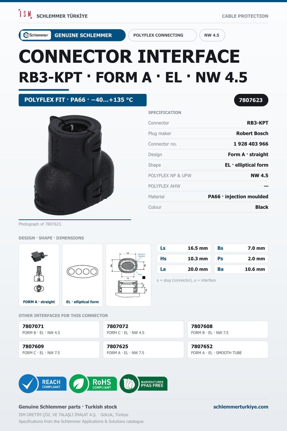 CONNECTOR INTERFACE RB3-KPT A/EL PA66 BK NW 4,5