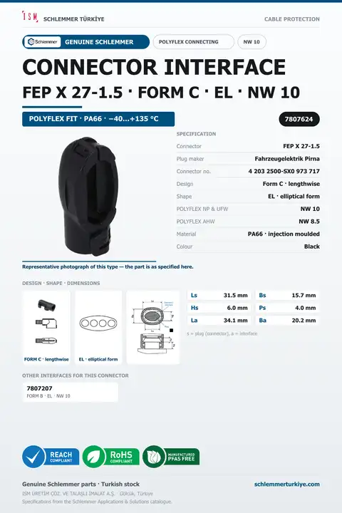 CONNECTOR INTERFACE FEP X 27-1.5 C/EL PA66 BK NW 10