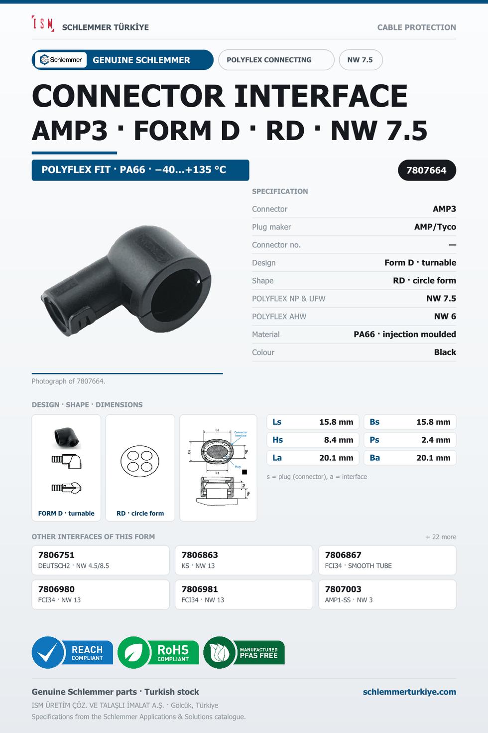 CONNECTOR INTERFACE AMP3 D/RD PA66 BK NW 7.5