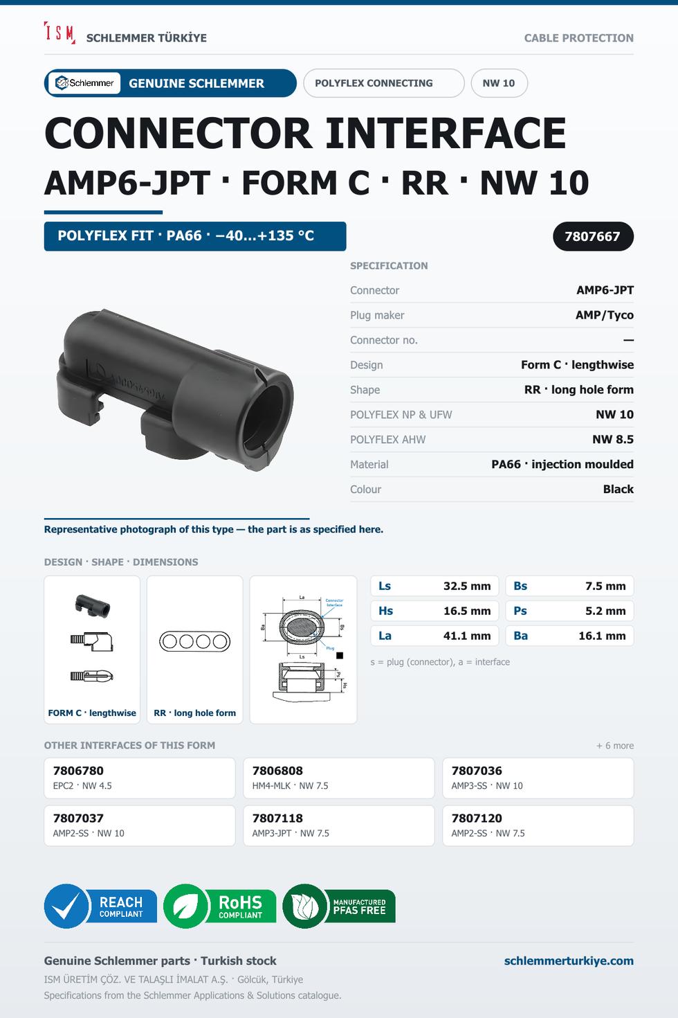 CONNECTOR INTERFACE AMP6-JPT C/RR PA66 BK NW 10