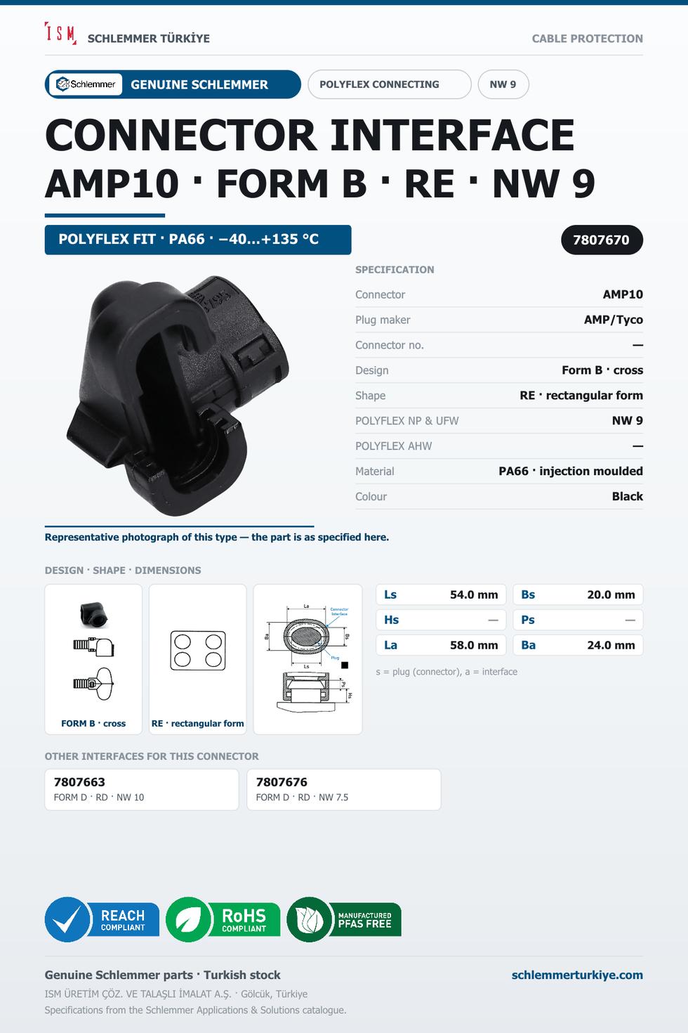 CONNECTOR INTERFACE AMP10 B/RE PA66 BK NW 9