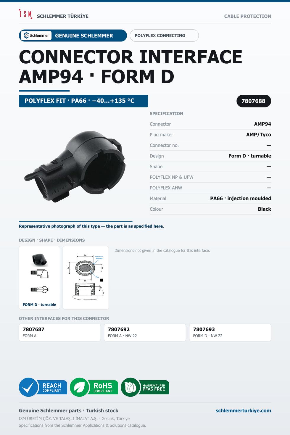 CONNECTOR INTERFACE AMP94 D/- PA66 BK Highflex NW 19
