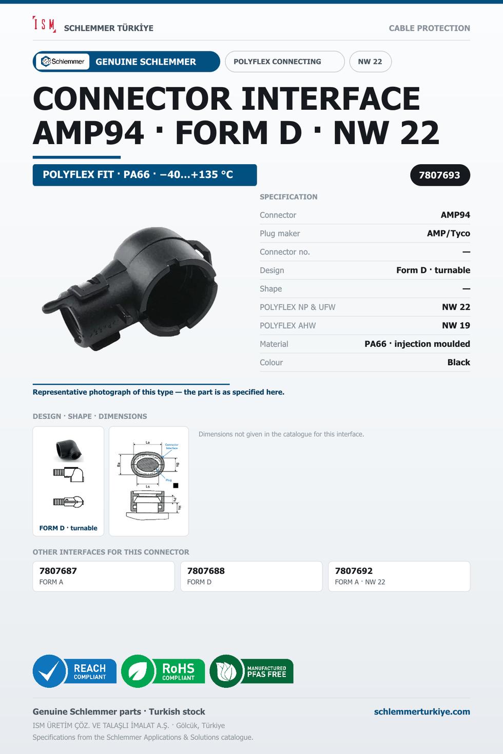 CONNECTOR INTERFACE AMP94 D/- PA66 BK NW 22