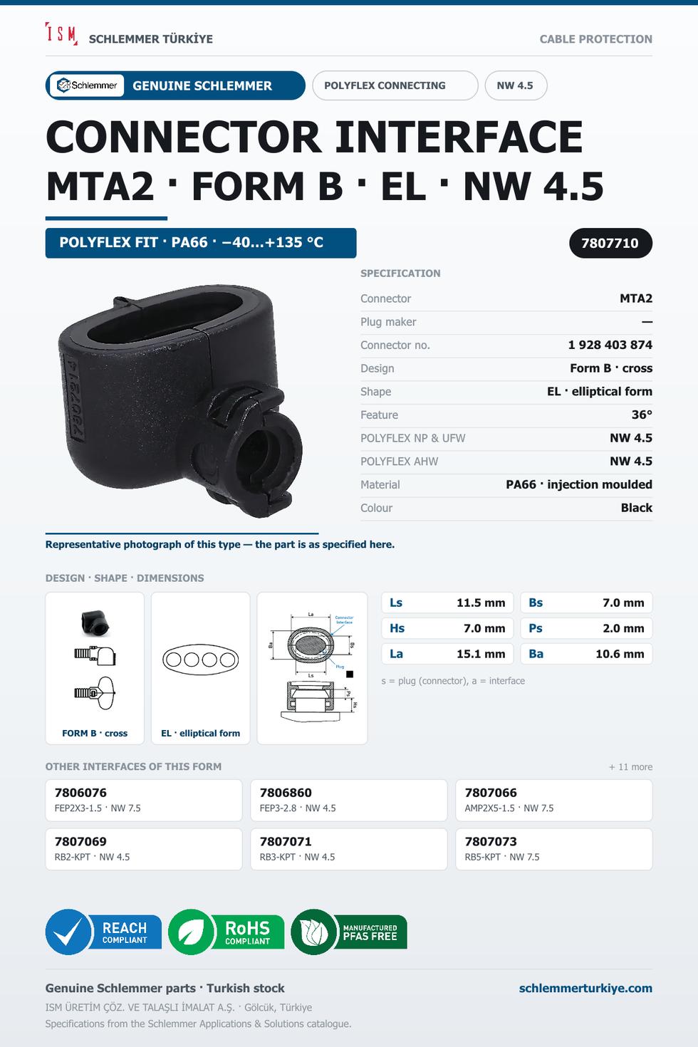 CONNECTOR INTERFACE MTA2 B/EL PA66 BK NW 4,5