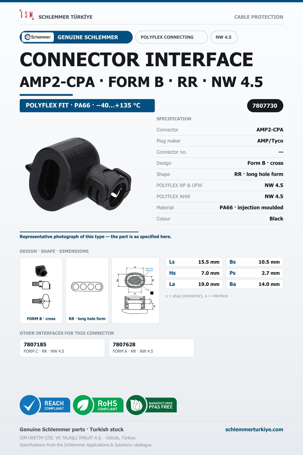 CONNECTOR INTERFACE AMP2-CPA B/RR PA66 BK NW 4.5
