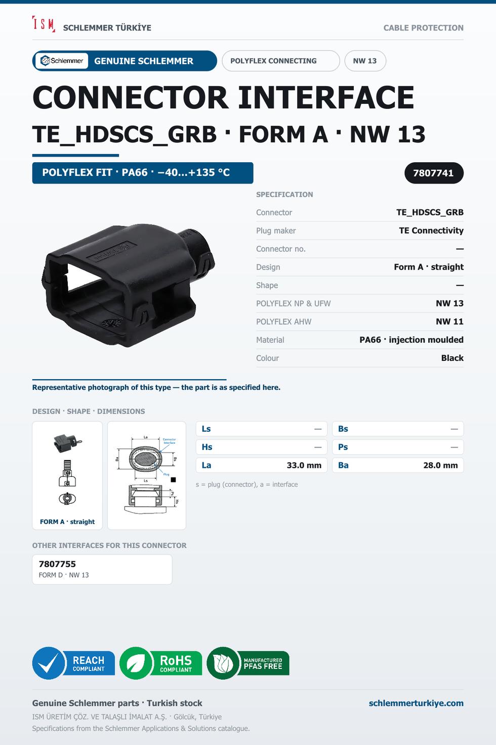 CONNECTOR INTERFACE TE HDSCS GRB A/- PA66 BK NW 13
