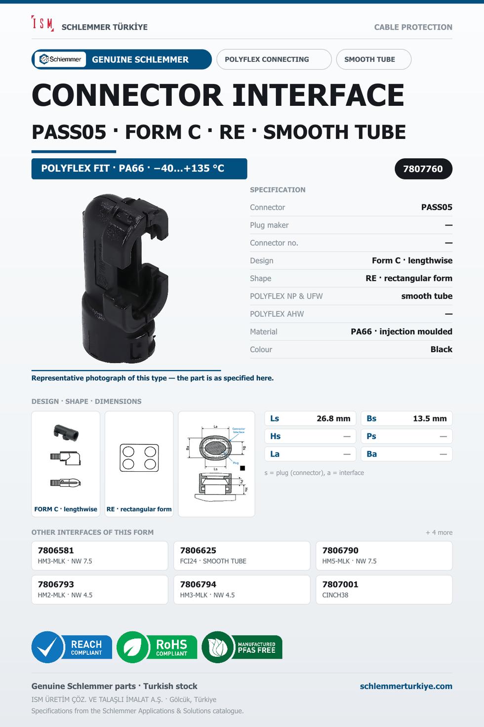 CONNECTOR INTERFACE PASS05 C/RE PA66 BK NW GLATT/smooth