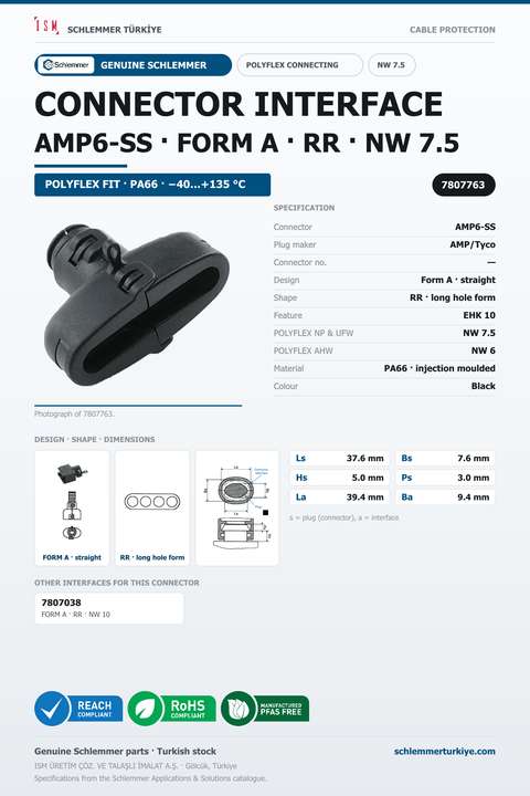 CONNECTOR INTERFACE AMP6-SS A/RR PA66 BK NW 7.5