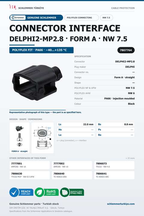 CONNECTOR INTERFACE DELPHI2-MP2.8 A/- PA66 BK NW 7.5