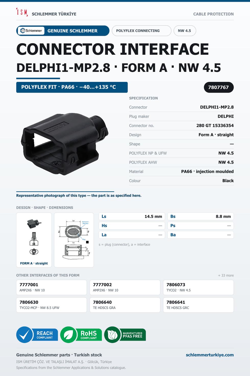 CONNECTOR INTERFACE DELPHI1-MP2.8 A/- PA66 BK NW 4.5