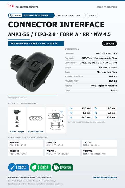 CONNECTOR INTERFACE FEP3-2.8 A/EL PA66 BK NW 4.5