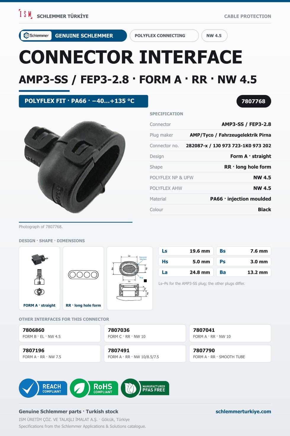 CONNECTOR INTERFACE FEP3-2.8 A/EL PA66 BK NW 4.5