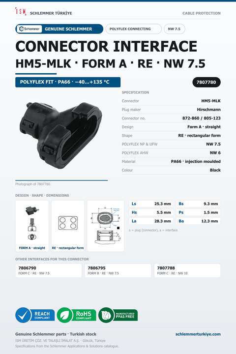 CONNECTOR INTERFACE HM5-MLK A/RE PA66 BK NW 7.5
