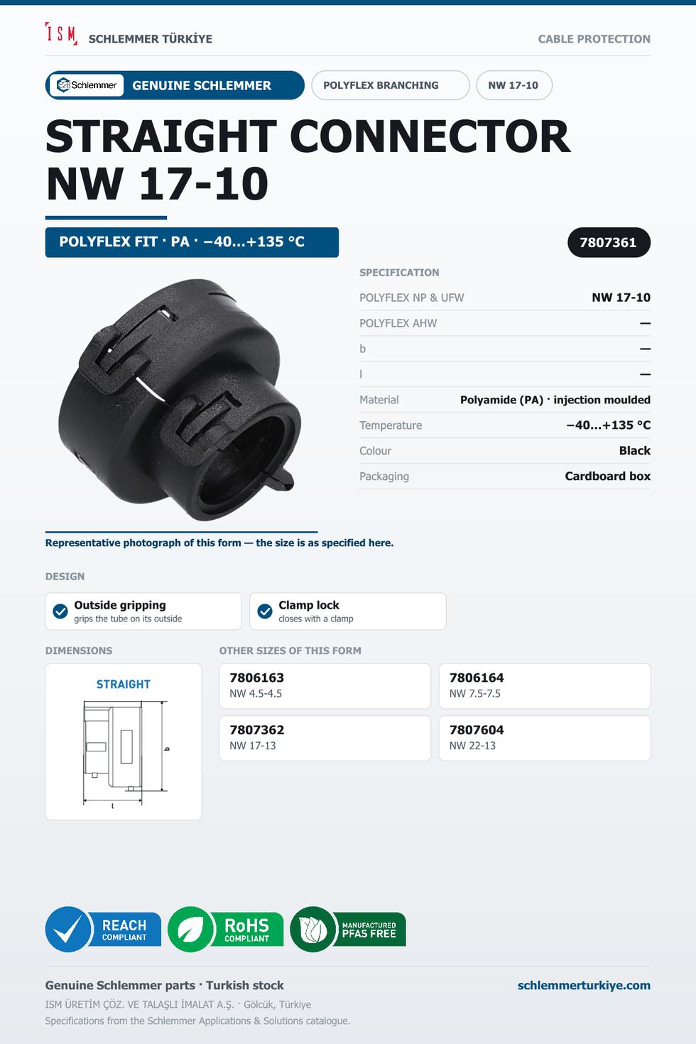 POLYFLEX CONNECTOR STRAIGHT NW 17-10