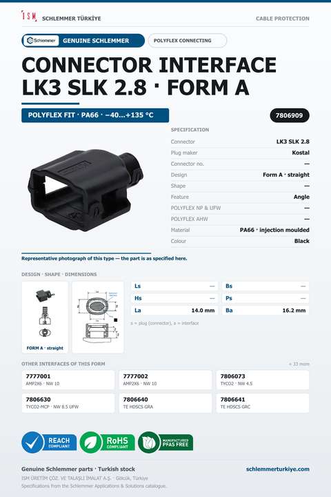 POLYFLEX CONNECTOR INTERFACE · LK3 SLK 2.8 · FORM A · BLACK