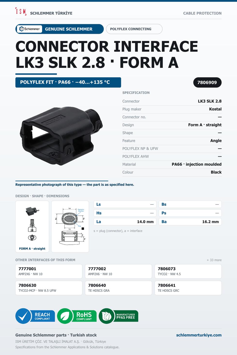 POLYFLEX CONNECTOR INTERFACE · LK3 SLK 2.8 · FORM A · BLACK