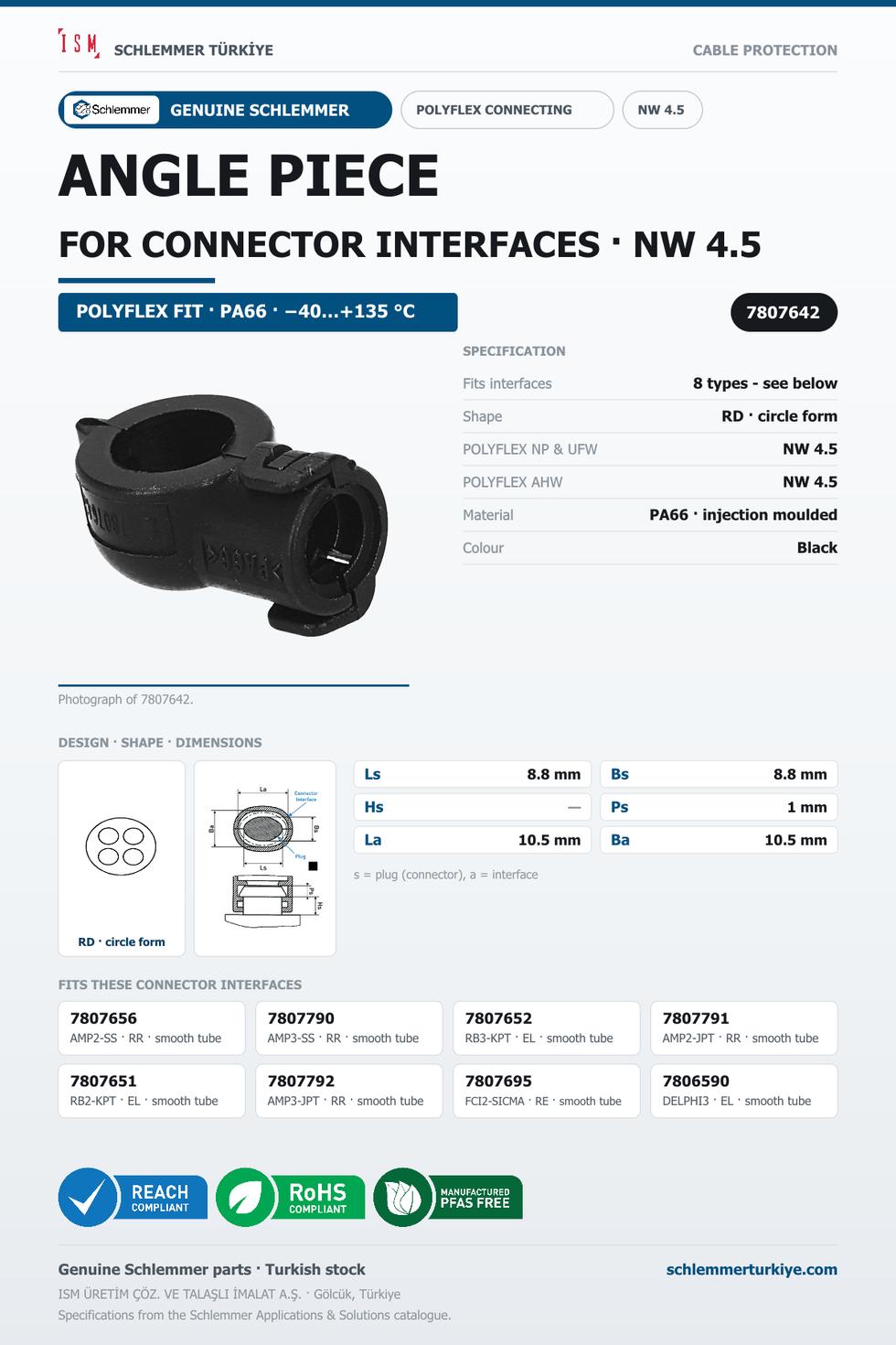 POLYFLEX ANGLE PIECE · FOR CONNECTOR INTERFACES · NW 4.5 · BLACK
