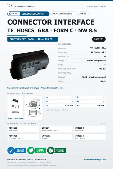 POLYFLEX CONNECTOR INTERFACE · TE_HDSCS_GRA · FORM C · NW 8.5 · BLACK