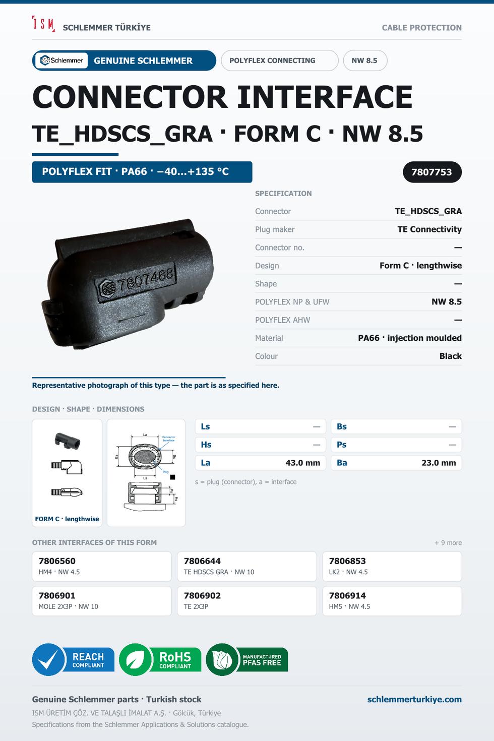 POLYFLEX CONNECTOR INTERFACE · TE_HDSCS_GRA · FORM C · NW 8.5 · BLACK