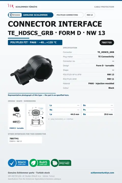 POLYFLEX CONNECTOR INTERFACE · TE_HDSCS_GRB · FORM D · NW 13 · BLACK