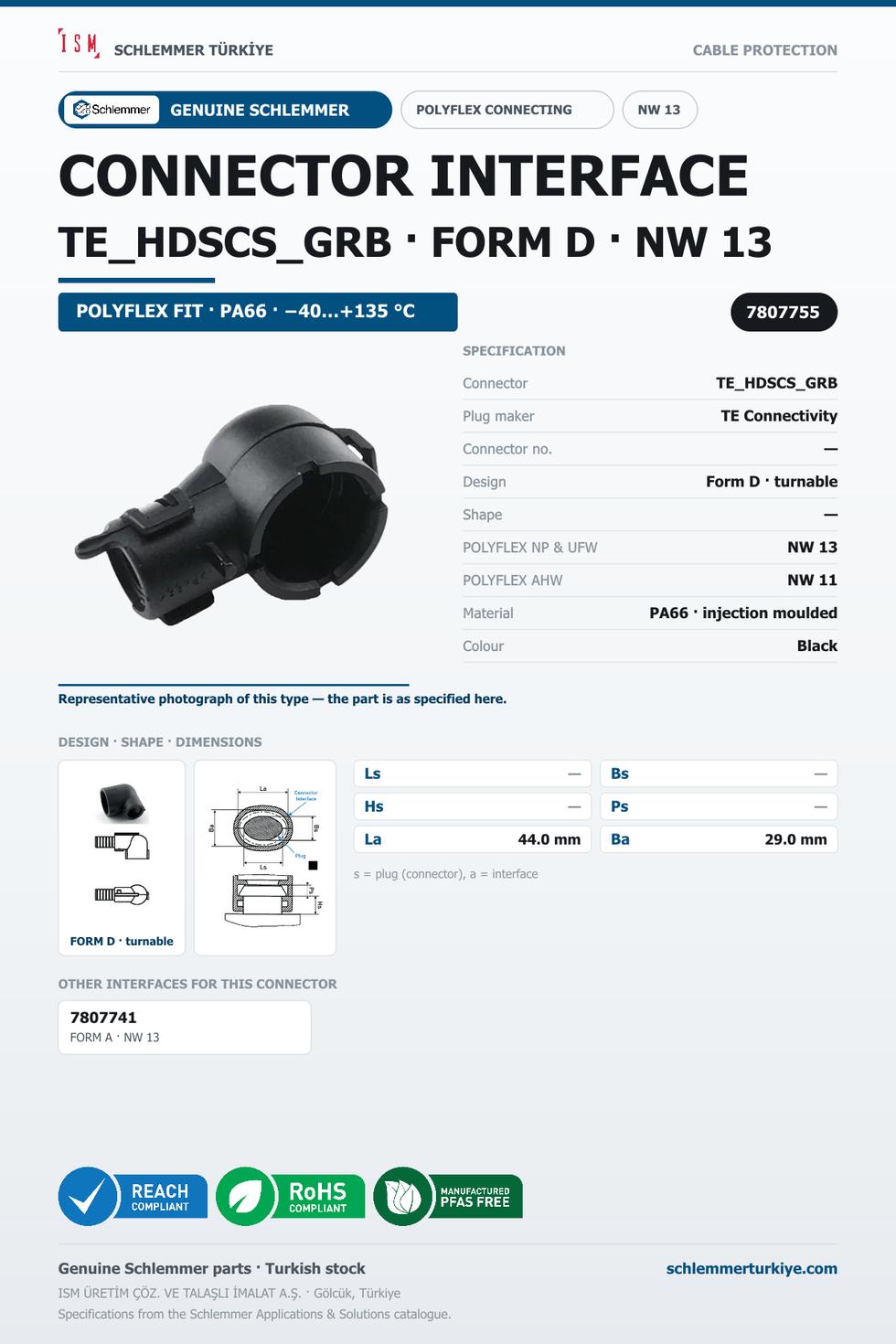 POLYFLEX CONNECTOR INTERFACE · TE_HDSCS_GRB · FORM D · NW 13 · BLACK
