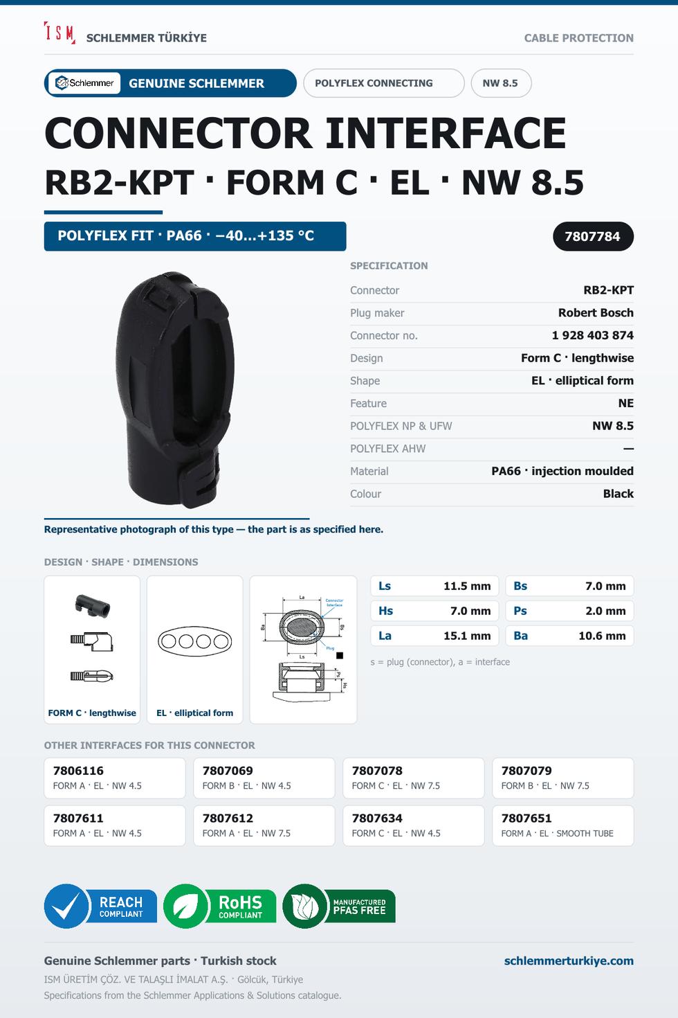 CONNECTOR INTERFACE RB2-KPT C/EL PA66 BK NW 8,5
