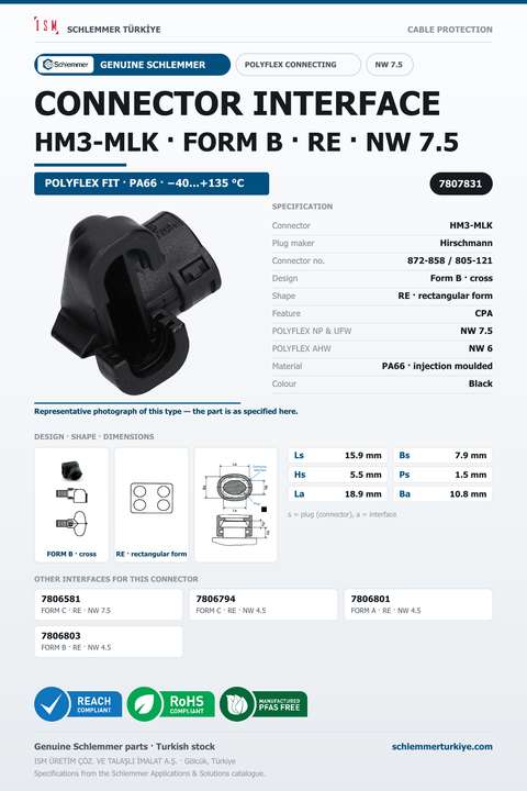 CONNECTOR INTERFACE HM3-MLK B/RE PA66 BK NW 7.5