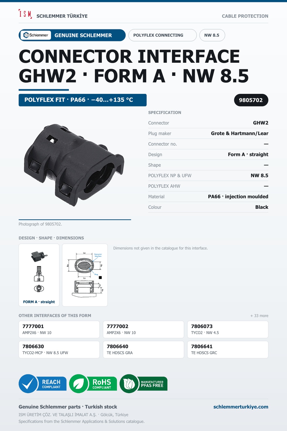 CONNECTOR INTERFACE GHW2 A/- PA66 BK NW 8.5